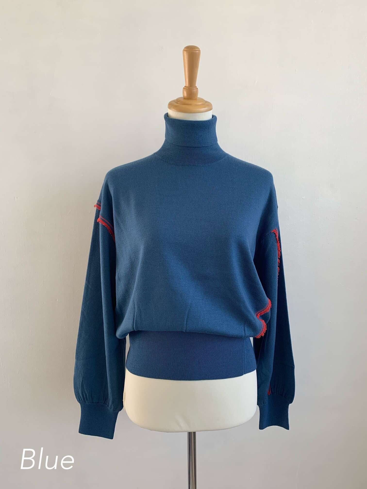 【EARIH】 MINI FRINGE H/N PULLOVER アーリ ミニ フリンジ ハイネック プルオーバー トップス ニット バイカラー レディース Blue DarkGray KB2015 KOKO｜KOKO