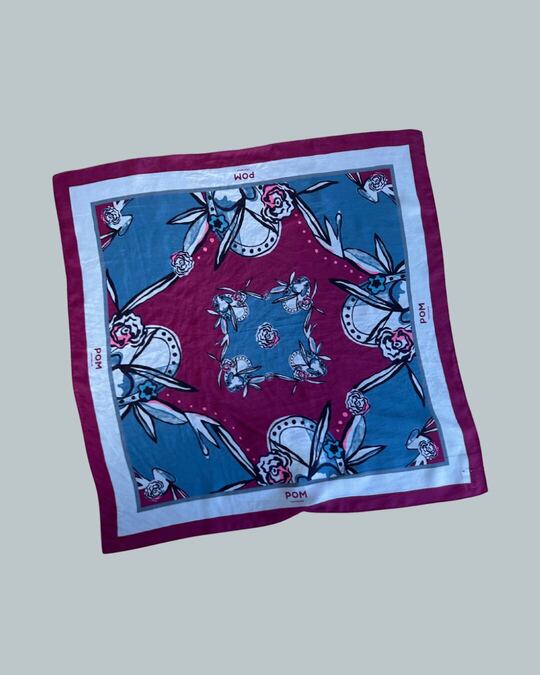 【POM Amsterdam】 Mystic Dinner Small Blue Shawl ポムアムステルダム ミスティック ディナー スモール ショール バンダナ 大判 スカーフ シルク カラフル Blue SP9397 KOKO｜KOKO