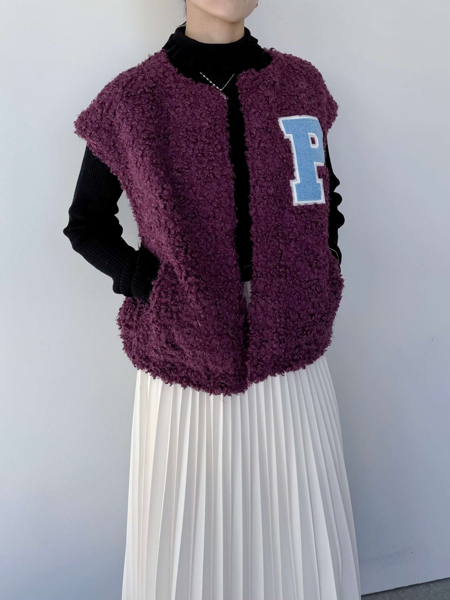 【POM Amsterdam】 Gilet Teddy Baseball Pulm ポムアムステルダム ジレ ベースボール ベスト ボア もこもこ Purple SP9367 KOKO|KOKO