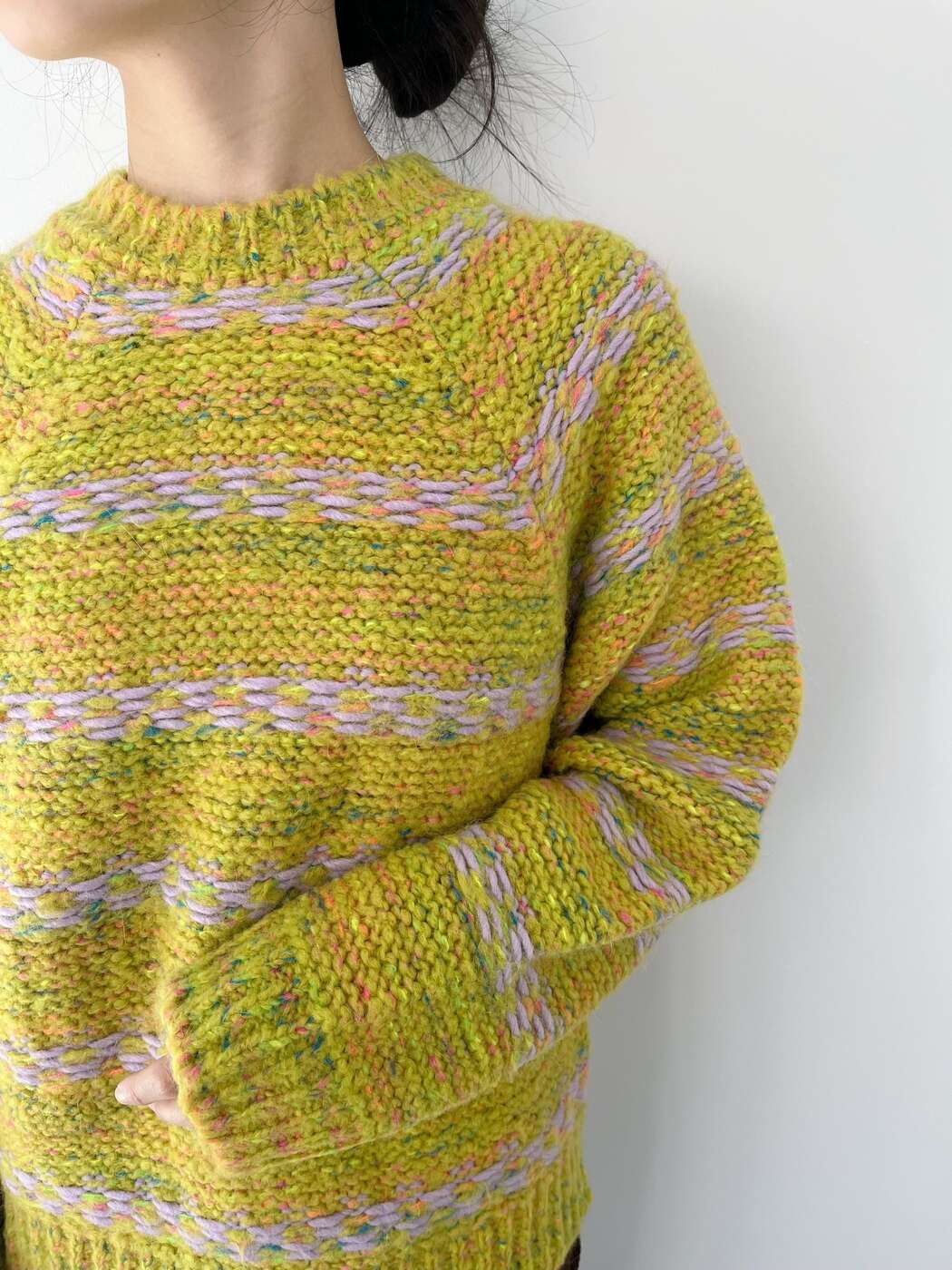 【POM Amsterdam】 Knit Pullover ポムアムステルダム ニット プルオーバー クルーネック カラフル ウール 配色 ボーダー Yellow SP7444 KOKO
