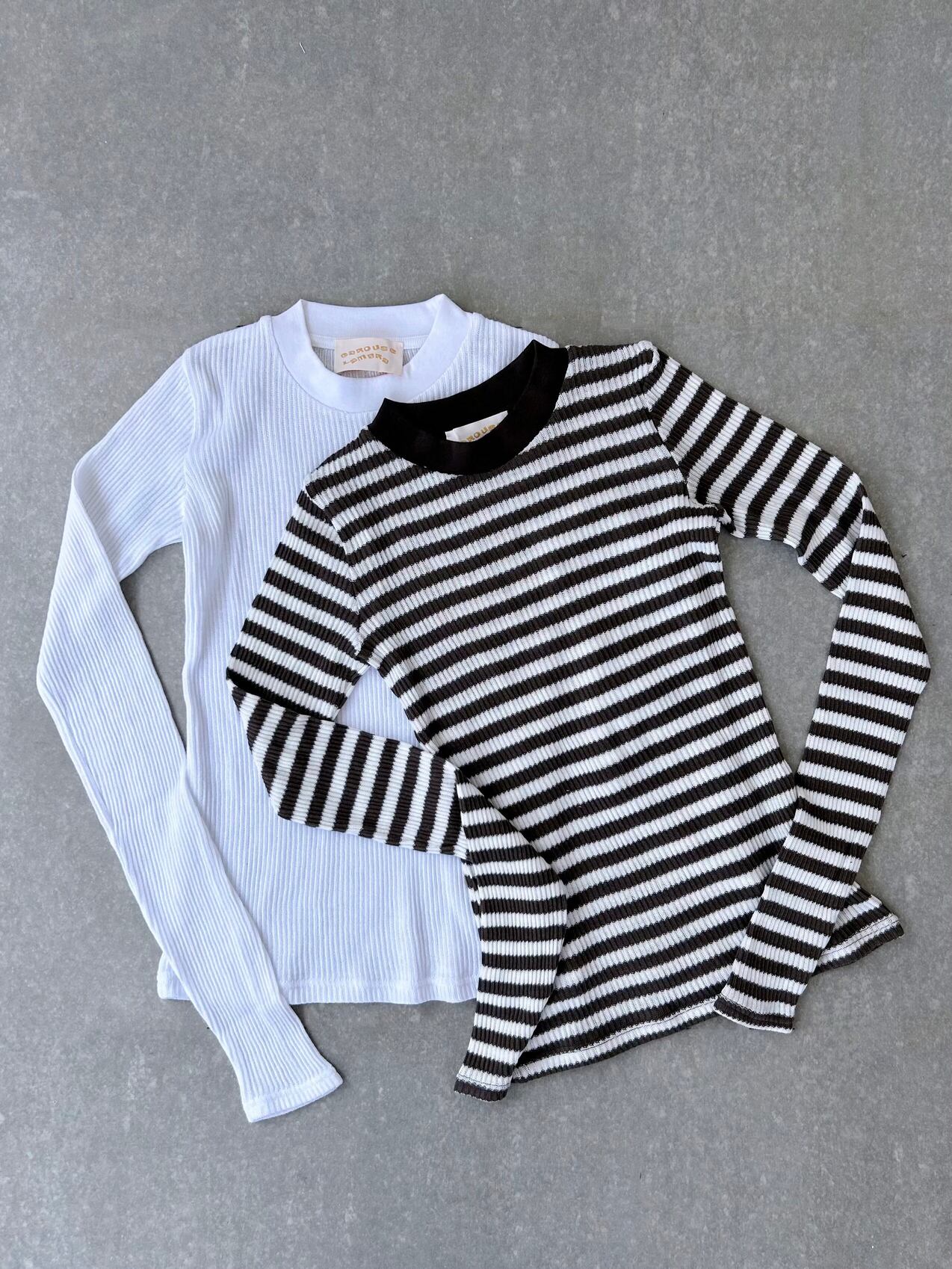 【CaRouseLamBRa】 Organic Rib 2Pack T 長袖 White＆ボーダー ケラウズランブラ オーガニックコットン リブTシャツ 2枚セット Khaki Navy 252-427BD KOKO