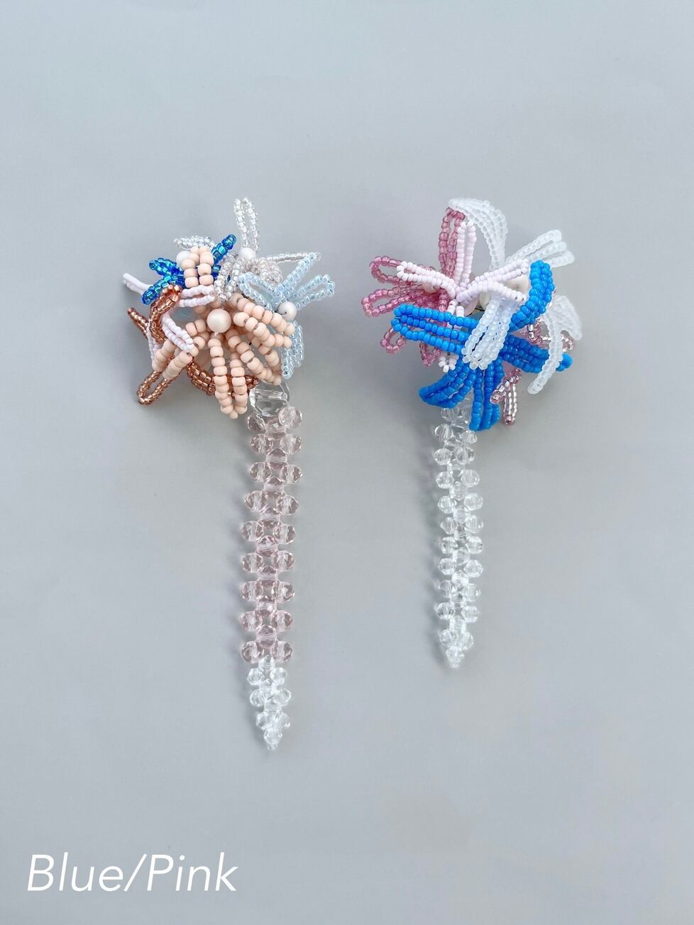【EAUSEENON】 Flower Long Pierce オウシーナン フラワーロングピアス 花 大振り アクセサリー アシンメトリー Blue Red Pink AW22EU15/P KOKO