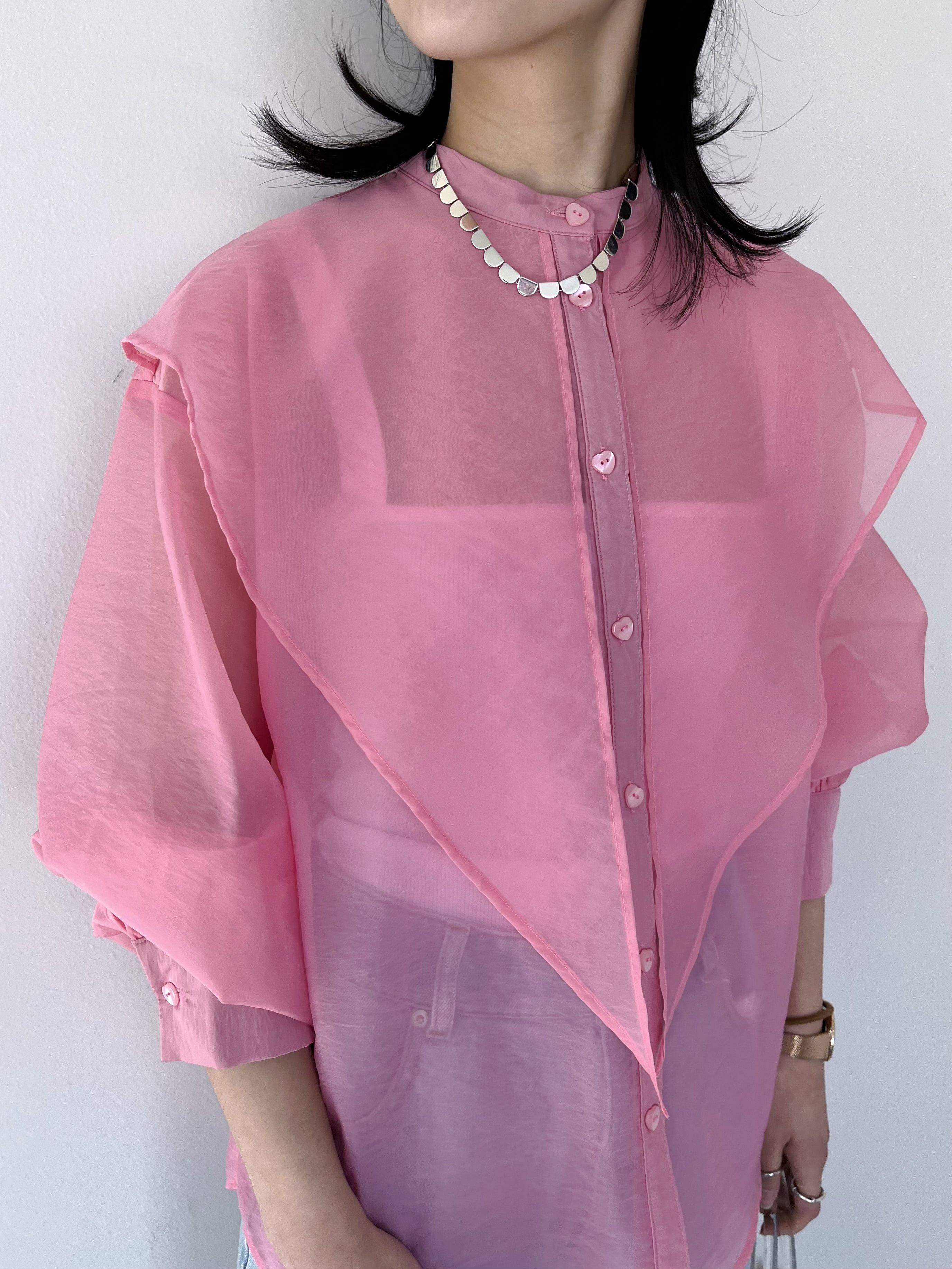 【COEL】 ビッグカラーシアーシャツ コエル 184103006 Pink レディース シャツブラウス 襟デザイン