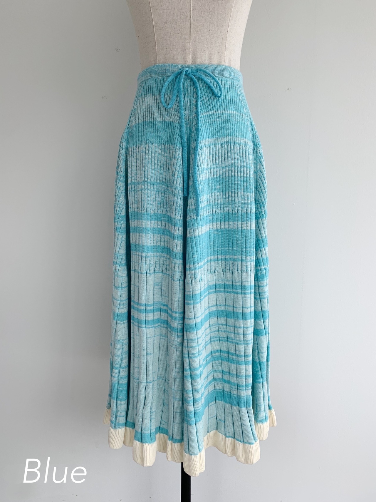 【EAUSEENON】 Knit Skirt オウシーナン ニットスカート ミックスカラー ボーダー ウール Yellow Blue 日本製 AW21EU05 KOKO