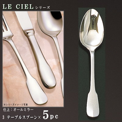 スプーン 5本 セット 【LE CIELシリーズ】 テーブルスプーン 194mm×5本 【大きめサイズ/日本製/洋食器/ステンレス/カトラリー/ル シエル/業務用/ホテル/レストラン/料理店/飲食店/フランス料理 コース料理用/キッチン用品/食器/おしゃれ/シンプル】
