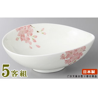 日本製 中鉢 お皿 5個セット 送料無料 赤小花楕円型向付 5個 業務用 食器 電子レンジ可能 食器洗浄機対応 レンジ対応 和食器 陶器 煮物椀 強化磁器 器 皿 鉢 盛り皿 和食 盛付皿 割れにくいお皿 耐久性 丈夫 お祝い用 家庭用 おすすめ 普段使い 来客用 旅館