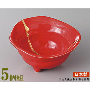 丸小鉢 5個組 日本製 金線赤三つ足小鉢 5個 業務用 和食器 食器 陶器 丸い形の小鉢 お皿 おしゃれ 上品 豪華 華やか 食器洗浄機可能 小鉢 煮物料理 和風サラダ 取り皿 取り鉢 一品料理 盛り付け皿 飲食店 料理店 居酒屋 ホテル 旅館|雑貨屋 ココウキ