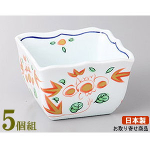 角小鉢 5個組 日本製 赤絵小鉢 5個 業務用 和食器 食器 陶器 強化磁器 割れにくい皿 丈夫 角型 角形 四角 高級感 小鉢 お皿 上品 電子レンジ可能 食器洗浄機可能 家庭用 普段使い おすすめ 煮物料理 おつまみ 割烹 居酒屋 飲食店 料理店 ホテル 旅館 8,732円
