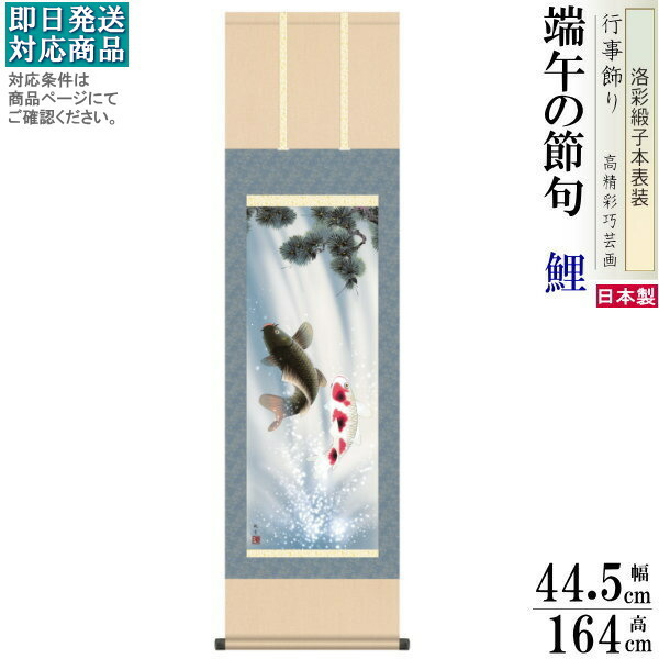 掛け軸 鯉 <br>森山観月 端午の節句画 夫婦滝昇鯉 洛彩緞子本表装 尺3×1個 <br>日本製 送料無料 名画複製 こどもの日 タペストリー 鯉の滝昇り こい 掛軸 壁掛け 室内 インテリア おしゃれ コンパクト収納 cv 縁起物 節句祝い 結婚祝い 贈り物 プレゼント即発対応