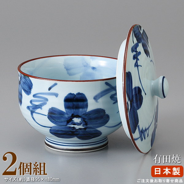有田焼キャセロール　蓋つき煮物　蒸し物　スープ　青と白の花柄 陶器製　６点、 有田焼キャセロール 蓋つき煮物 蒸し物 スープ 青と白の花柄