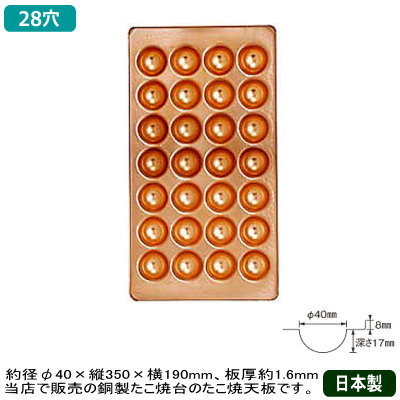 【たこ焼き器 鉄板 業務用 送料無料】<br>銅製 たこ焼き台用 銅製たこ焼天板 28穴<br>【日本製/たこ焼き器/タコ焼き機/たこやき器/厨房機器/調理道具/キッチン用品】【屋台/縁日/お祭り/イベント】
