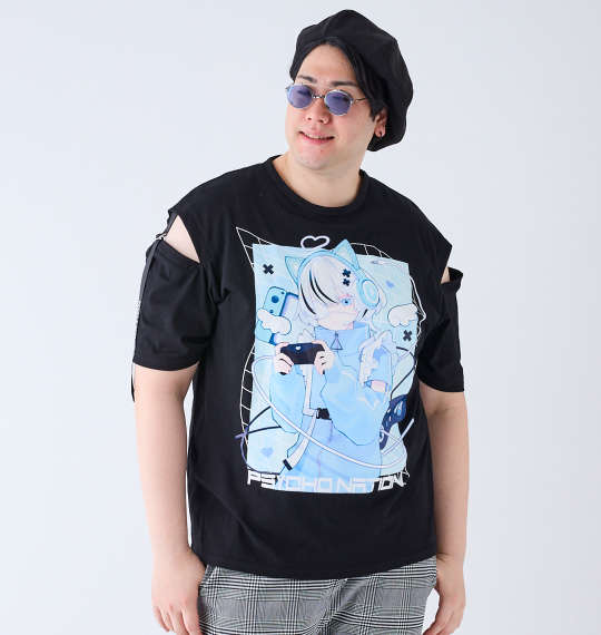 途轍も無い大いさ★メンズ PSYCHO NATIONサイコ×寝田ルネ ゲーマー半袖ティーシャツ Tシャツ・カットソー-トップス