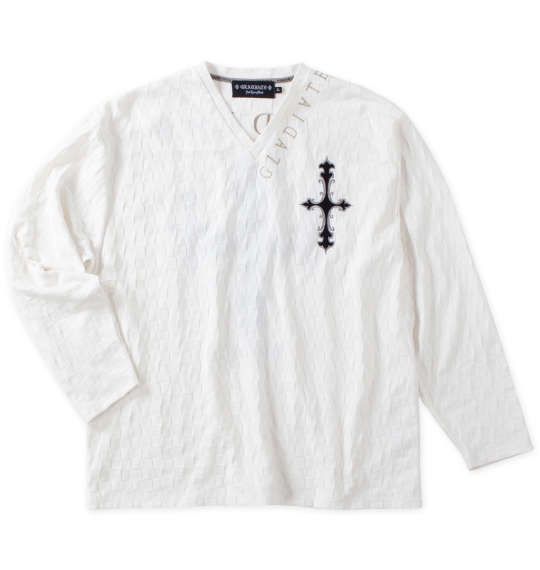 大きいサイズ メンズ GLADIATE 刺繍ブロックジャガード 長袖 Vネック Tシャツ ホワイト 1258-4360-1 3L 4L 5L 6L 楽天市場】大きいサイズ メンズ GLADIATE 刺繍ブロックジャガード 長袖