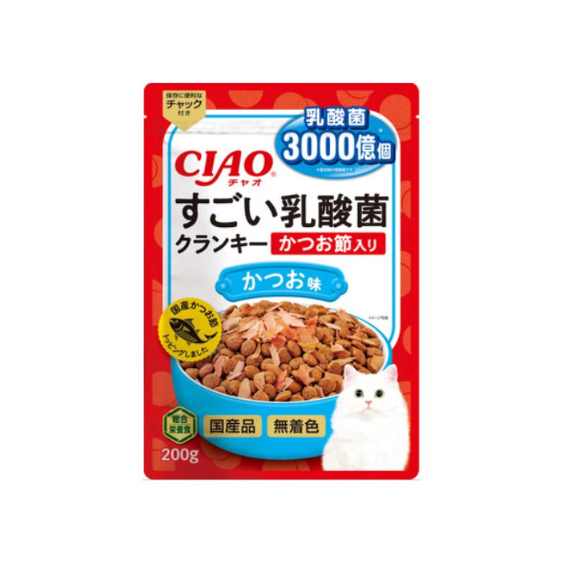 いなばペットフード CIAO すごい乳酸菌 クランキー かつお節入り かつお味 200g×24個セット 総合栄養食 キャットフード オールステージ 全年齢対応 ドライフード 健康維持 大容量 お徳用 まとめ売り 多頭飼い