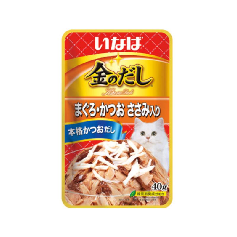 いなばペットフード 金のだしパウチ まぐろ かつお ささみ入り 40g×96袋セット 猫用おやつ キャットフード 国産 いなば 緑茶消臭成分配合 ペースト まとめ買い 多頭 多頭飼い 子猫 成猫 高齢猫 シニア猫