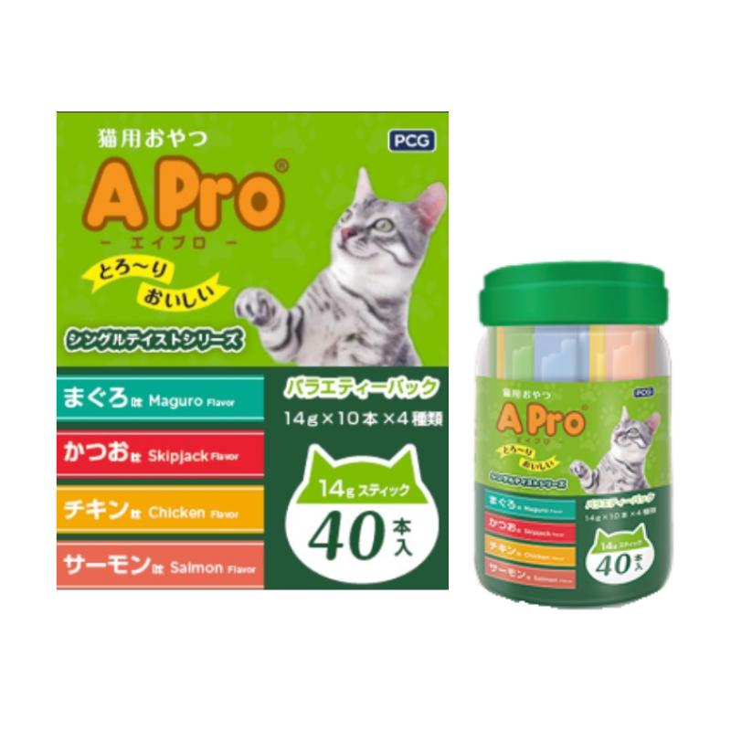 A pro エイプロ 猫用おやつ シングル ミックス おさかな おさかなとお肉 4種のフレーバー 14g×40本 6個セット ウェット 多頭飼い