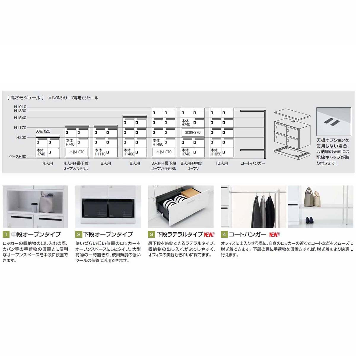 コクヨパーソナルロッカースチールロッカーiNONイノンSNN-RB45AXS-SAW1-KスタンダードタイプSタイプ4人用下段オープンプッシュオートロックH1110