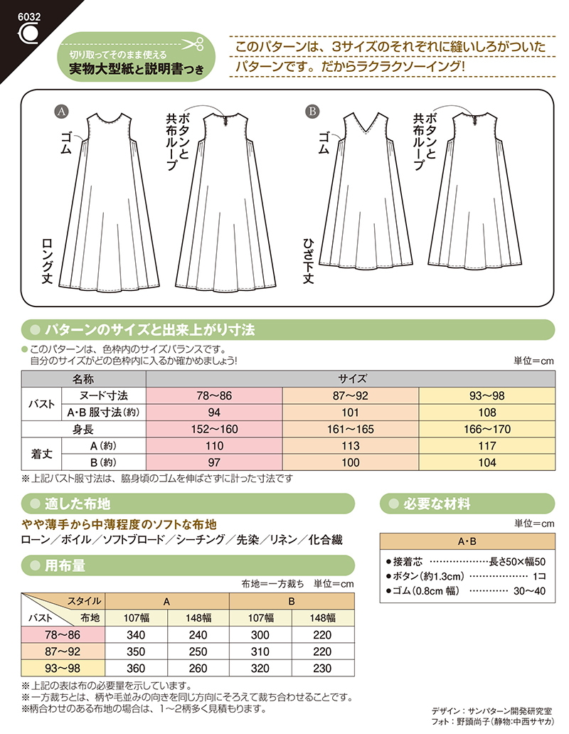 楽天市場 6032 フィットパターンサン ノースリーブフレアーワンピース 型紙 取寄せ品 C3 10 アベイル コマドリ 生地 毛糸