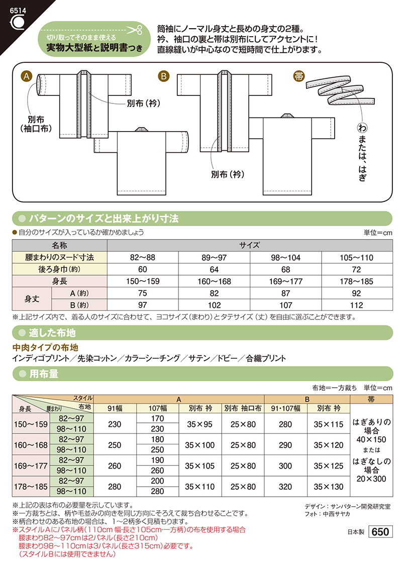 楽天市場 6514 フィットパターンサン おとなのお祭りハッピ 帯つき 型紙 取寄せ品 C3 10 アベイル コマドリ 生地 毛糸