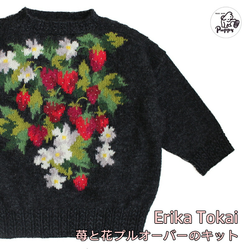 ニットピンプレゼント！東海えりかキット　パピー『苺と花プルオーバーのキット』ブリティッシュファイン　キッドモヘアファイン　ミロワール＜ペルル＞　編み図付き　編み物　毛糸　30543201-25 ■ 【C4-11-144-1】