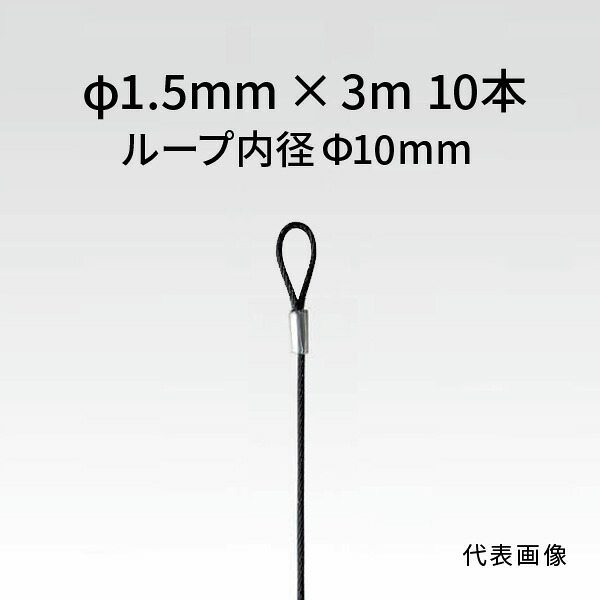 荒川技研 片ループワイヤー ブラック φ1.5mm×3m ループ内径φ10mm 10本 90281530