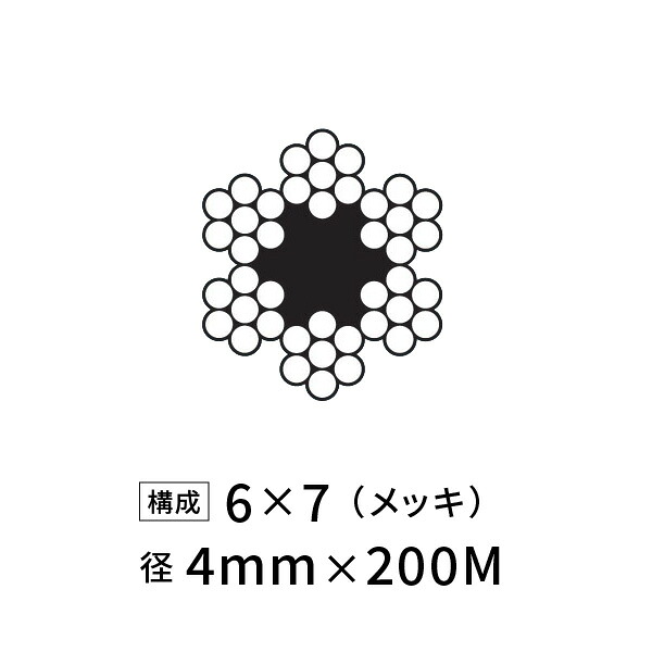 ワイヤーロープ 鉄 メッキ JIS外 径4mm 200M 【6&times;7】｜あかばね金物