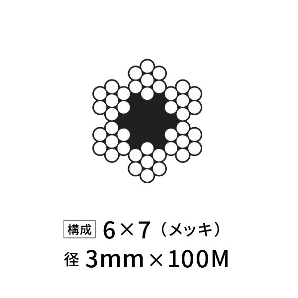 ワイヤーロープ 鉄 メッキ JIS外 径3mm 100M 【6×7】