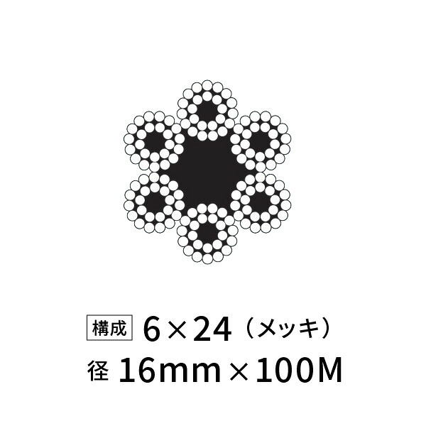 ワイヤーロープ 鉄 メッキ JIS外 径16mm 100M 【6×24】|あかばね金物