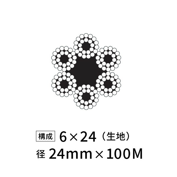 ワイヤーロープ 鉄 生地 JIS 径24mm 100M 【6&times;24】｜あかばね金物
