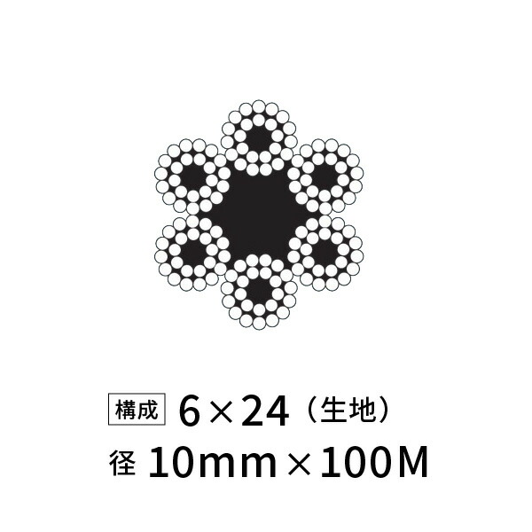 ワイヤーロープ 鉄 生地 JIS 径10mm 100M 【6&times;24】｜あかばね金物
