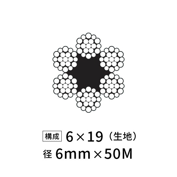 ワイヤーロープ 鉄 生地 JIS 径6mm 50M 【6&times;19】｜あかばね金物