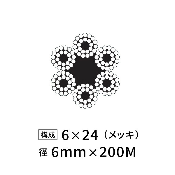 ワイヤーロープ 鉄 メッキ JIS 径6mm 200M 【6×24】|あかばね金物