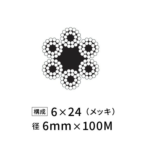 ワイヤーロープ 鉄 メッキ JIS 径6mm 100M 【6&times;24】｜あかばね金物