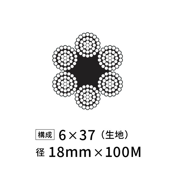 ワイヤーロープ 鉄 生地 JIS 径18mm 100M 【6×37】|あかばね金物