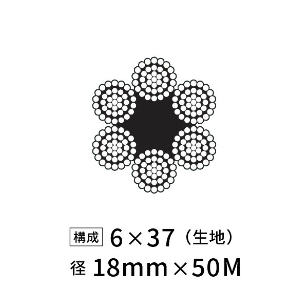 ワイヤーロープ 鉄 生地 JIS 径18mm 50M 【6×37】|あかばね金物