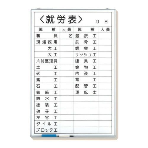 ユニット 就労表 職種記入 ホワイトボード 373-32｜あかばね金物