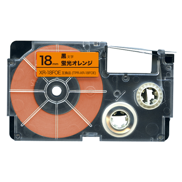 カシオ用 ネームランド 互換 テープカートリッジ XR-18FOE 蛍光ラベル 18mm／蛍光オレンジテープ／黒文字画像