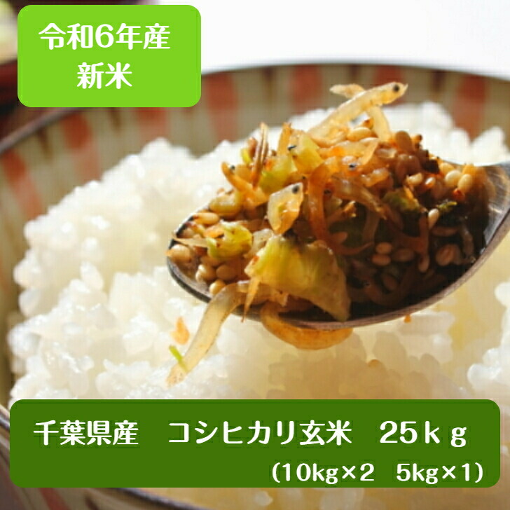 令和6年産 千葉県産<br>コシヒカリ 玄米２５ｋg<br>小分け無料<br>（１０ｋｇ×２袋、５ｋｇ×１袋）<br>送料無料 精米無料<br>※沖縄・九州・北海道発送できません※