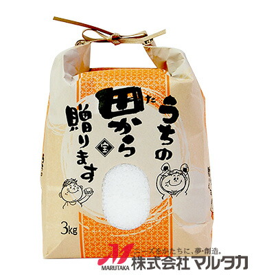 米袋KH-0003マルタカクラフトうちの田から贈ります(銘柄なし)窓付角底3kg用紐付1ケース(300枚入)