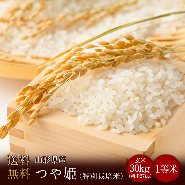 令和6年度産　山形県産つや姫　1等米　（特別栽培米） 玄米30kg（精米27kg）（精米無料）（1等米）(送料無料　但し北海道　中国　九州　四国　沖縄　離島を除く）
