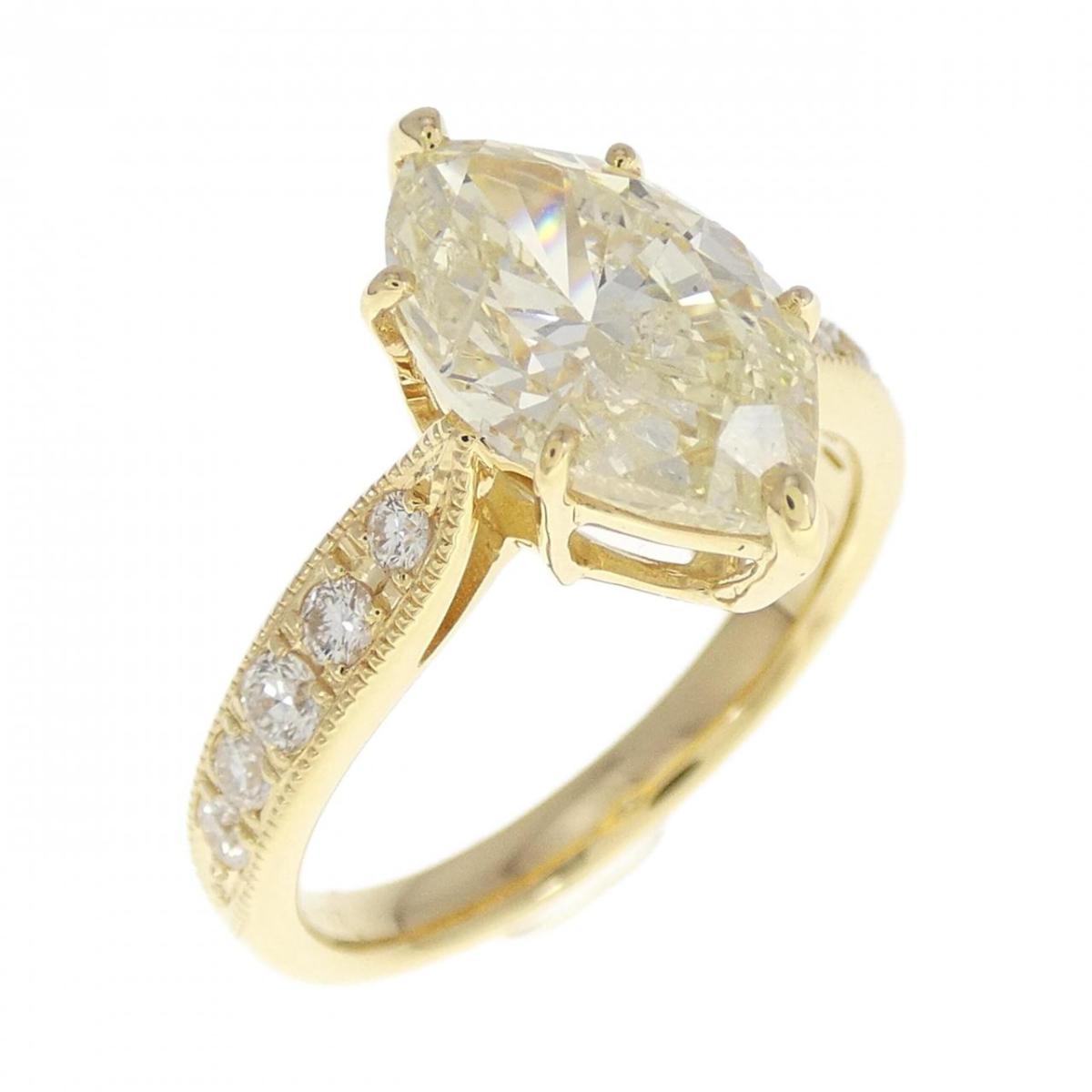 【リメイク】K18YG ダイヤモンド リング 2.637CT LY I1 マーキスカット【中古】