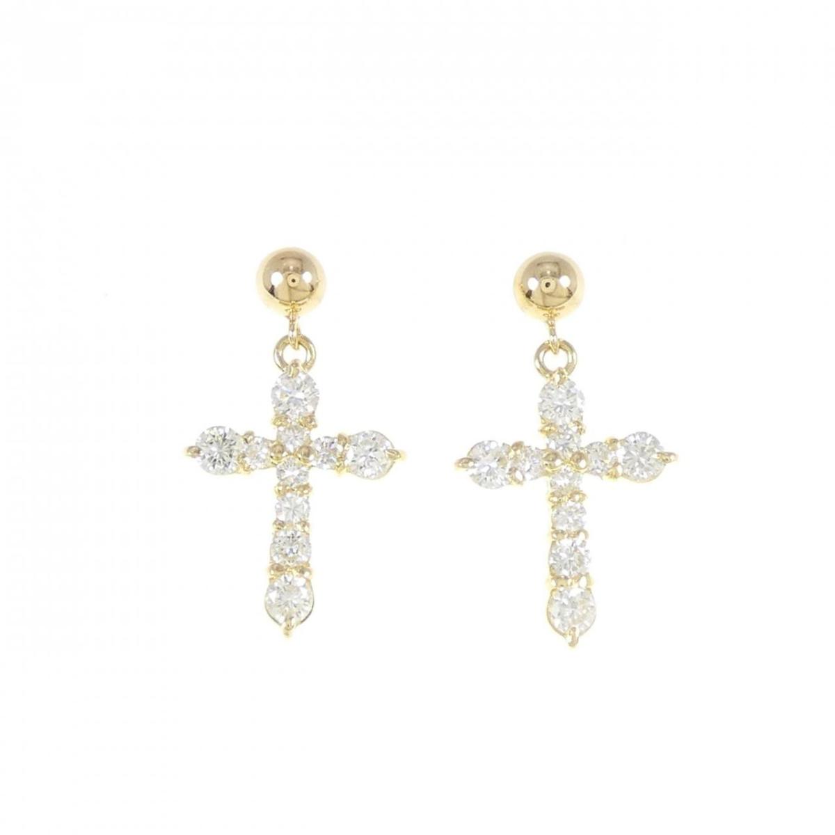 【KOMEHYO】 K18YG クロス ダイヤモンド ピアス 1.00CT【中古】 【コメ兵】