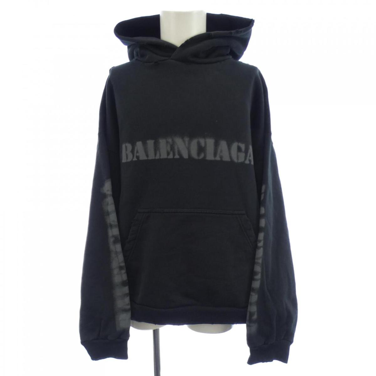 BALENCIAGA パーカー UNISEX BALENCIAGA Distressed Logo-Embroidered Printed Cotton-Jersey