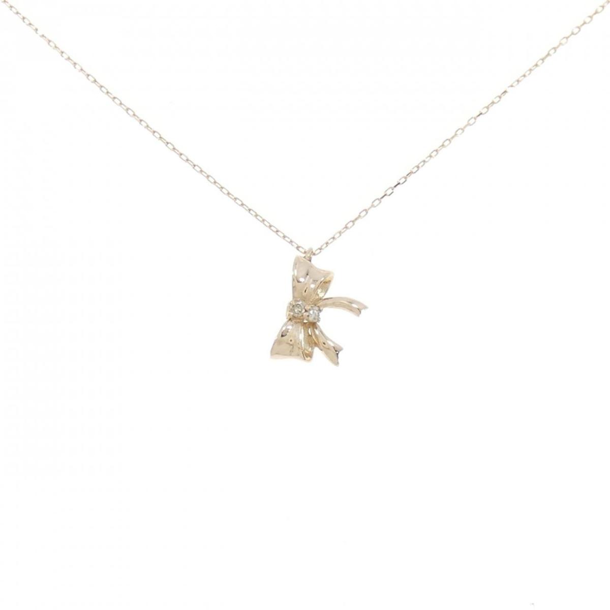 【KOMEHYO】 K18PG リボン ダイヤモンド ネックレス 0.02CT【中古】 【コメ兵】