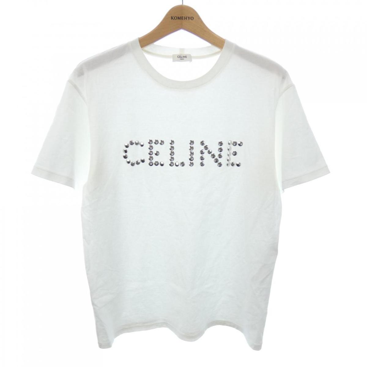 チ*コ様 CELINE ロゴホワイト Tシャツ Mサイズ CELINE - 美品 CELINE セリーヌ EMBROIDERED T-SHIRT IN COTTON