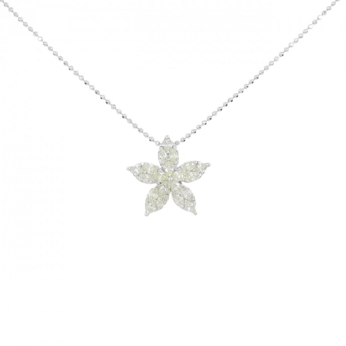 【KOMEHYO】 K18WG フラワー ダイヤモンド ネックレス 1.10CT【中古】 【コメ兵】