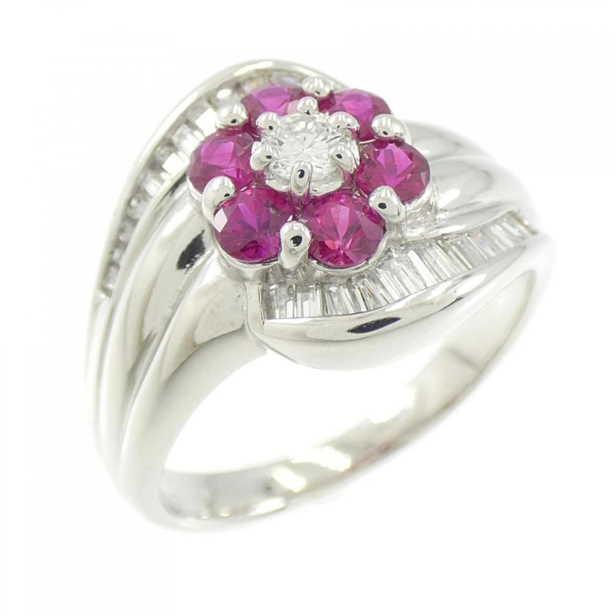 PT フラワー ルビー リング 0.50CT【中古】