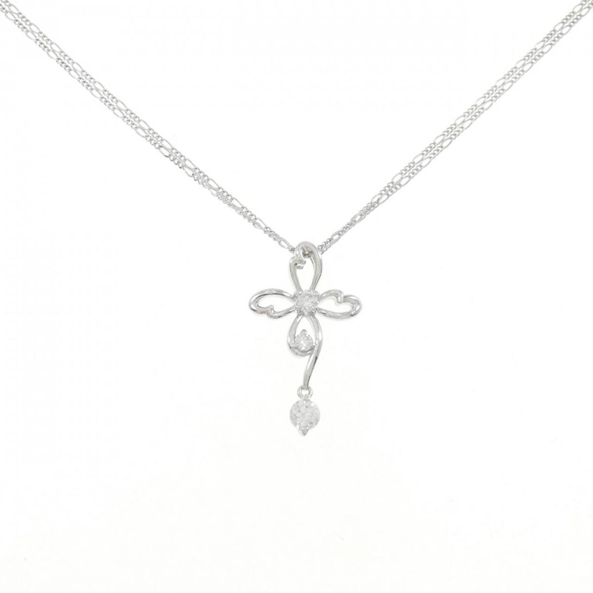 PT/K18WG フラワー ダイヤモンド ネックレス 0.25CT【中古】
