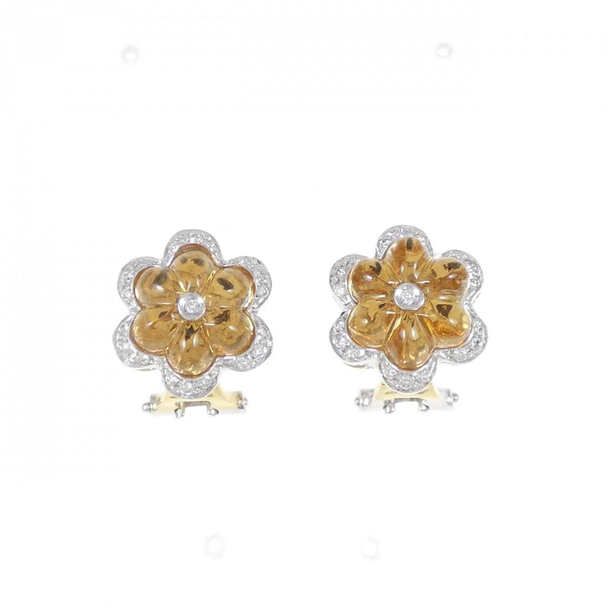 【KOMEHYO】 K18YG/K18WG フラワー シトリン ピアス【中古】 【コメ兵】