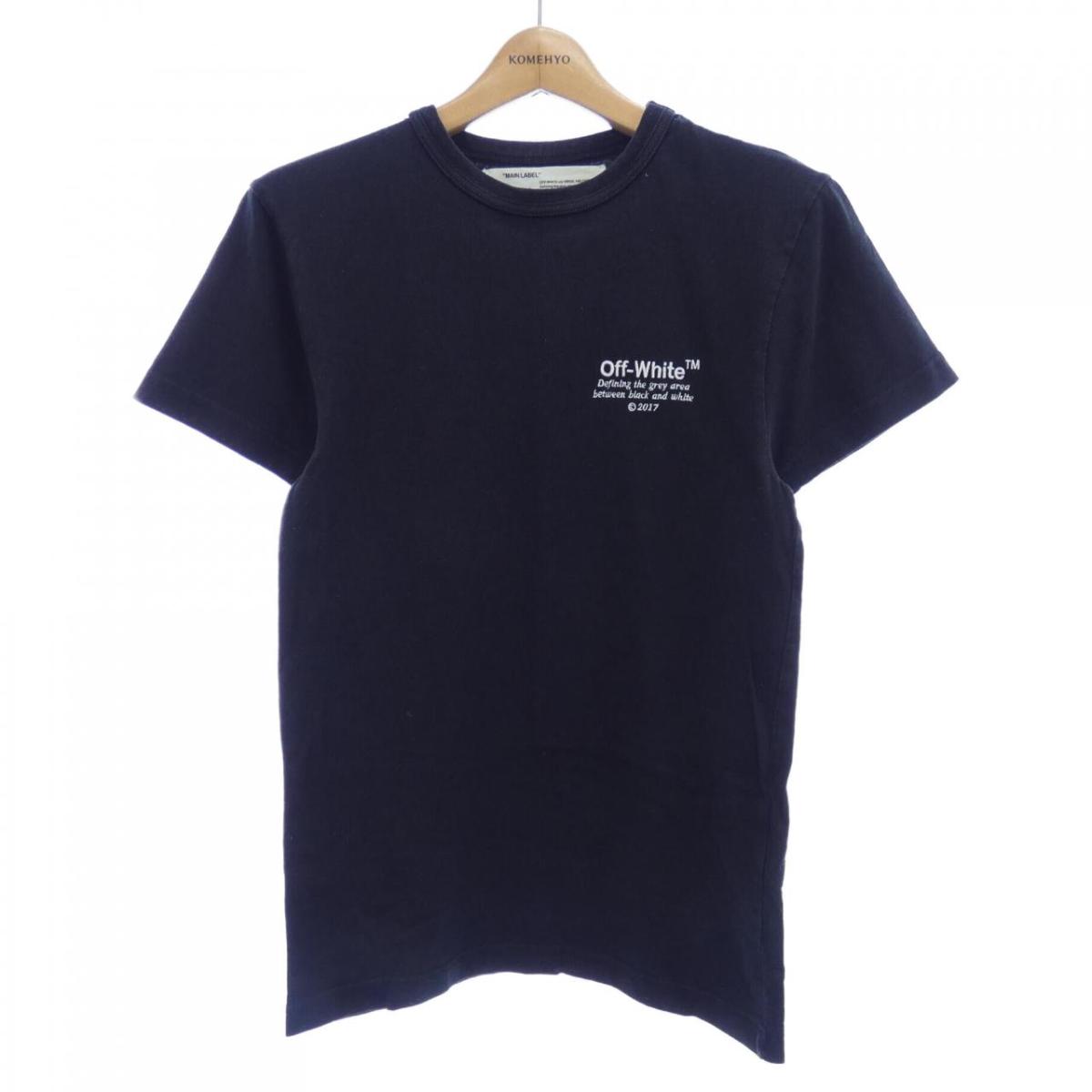 国内発 Off-White ロゴブルーコットンボディステッチ半袖Tシャツ Off-White】【トップス】【ポルトガル製】オフホワイト『半袖T